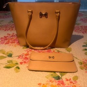 Ted Baker Peach Leather Tote Handbag with Clutch